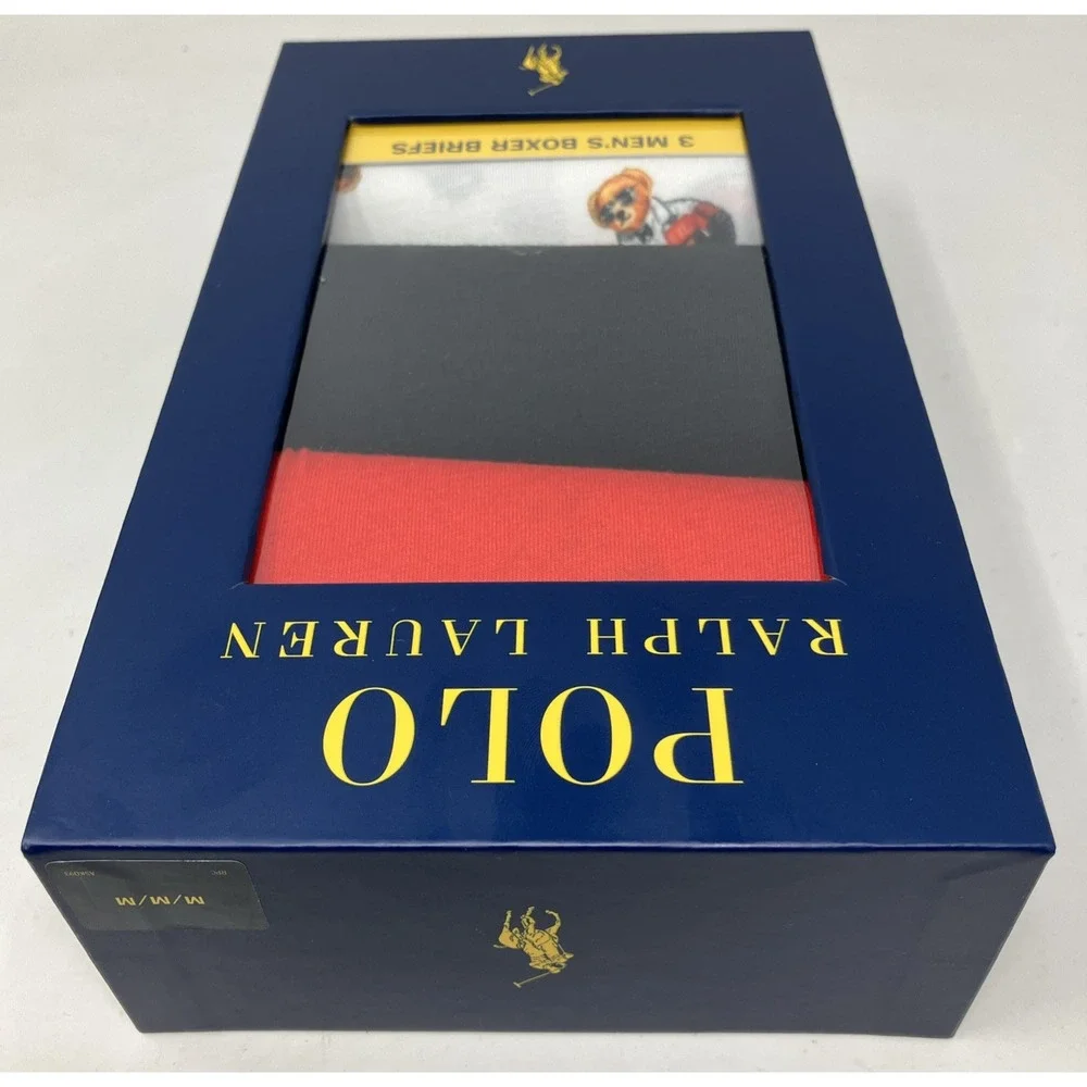 Polo Ralph Lauren Boxer Briefs Racing Bear Logo Print 3 Pack Men's Medium NEW